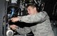 Senior Airman David Woliver, 16th Aircraft Maintenance Unit aircraft hydraulics systems journeyman, works on the utility system hydraulic vent line filter aboard the AC-130H Spectre gunship at Cannon Air Force Base, N.M., Oct. 25, 2011. This component gives the crew the ability to indicate whether there is a potential danger in the system based on fluid levels within the reservoir. (U.S. Air Force photo by Airman 1st Class Alexxis Pons Abascal) 

