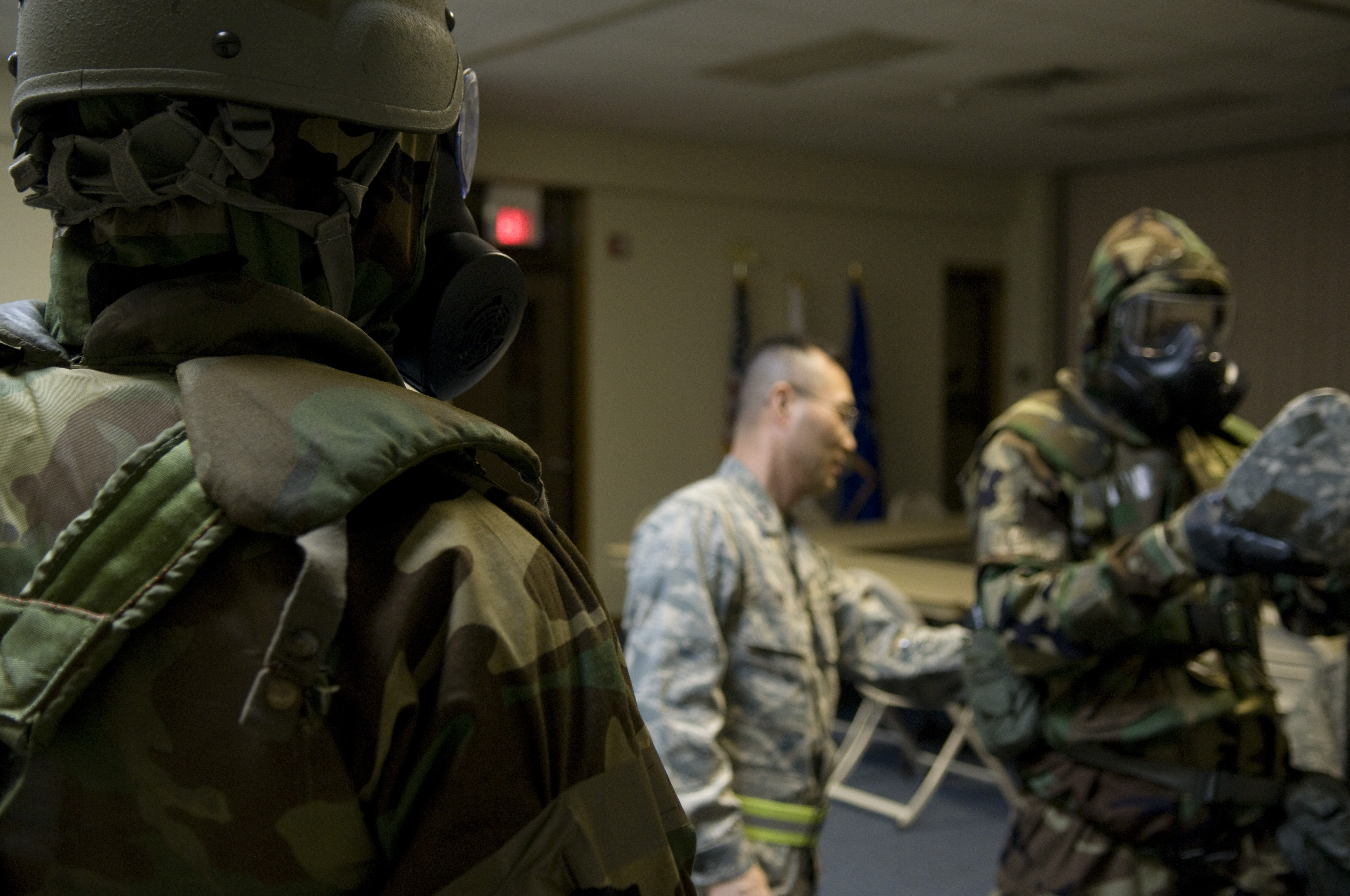 18th Wing Airmen don MOPP gear during BH 121