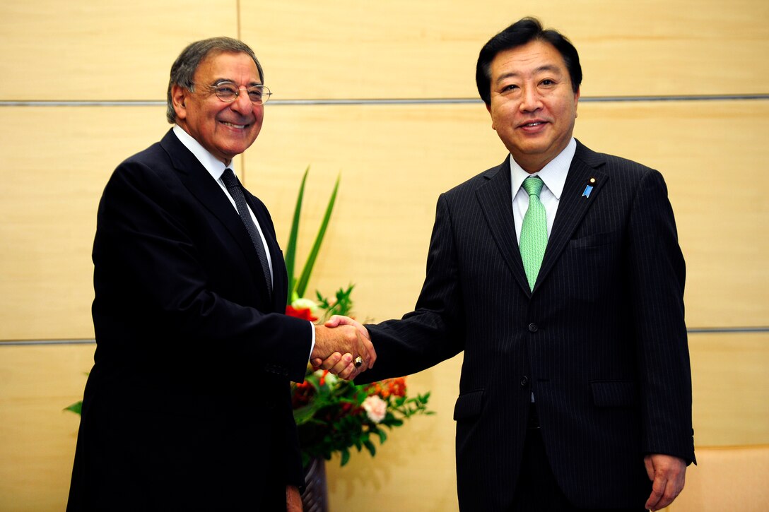 U.S. Defense Secretary Leon E. Panetta meets with Japanese Prime Minister Yoshihiko Noda in Tokyo, Oct. 25, 2011. Panetta's visit marks his first trip to Japan as defense secretary.