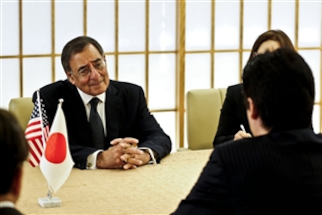 U.S. Defense Secretary Leon E. Panetta meets with Japanese Minister of Foreign Affairs Koichiro Gemba in Tokyo, Oct. 25, 2011. 