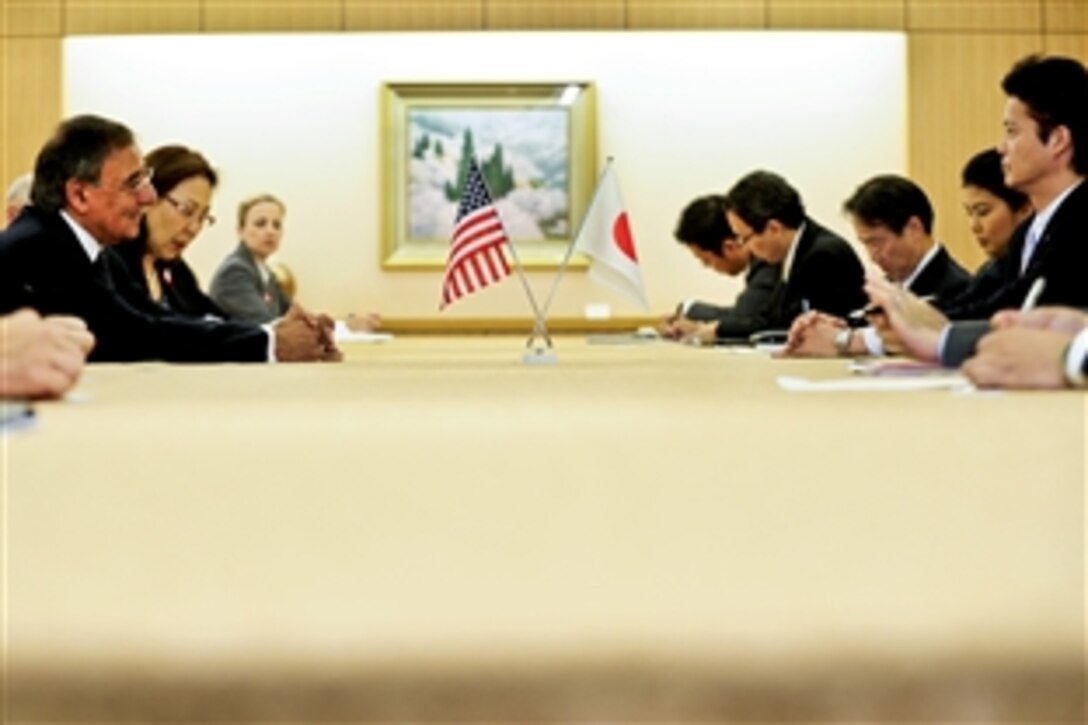 U.S. Defense Secretary Leon E. Panetta meets with Japanese Minister of Foreign Affairs Koichiro Gemba in Tokyo, Oct. 25, 2011.