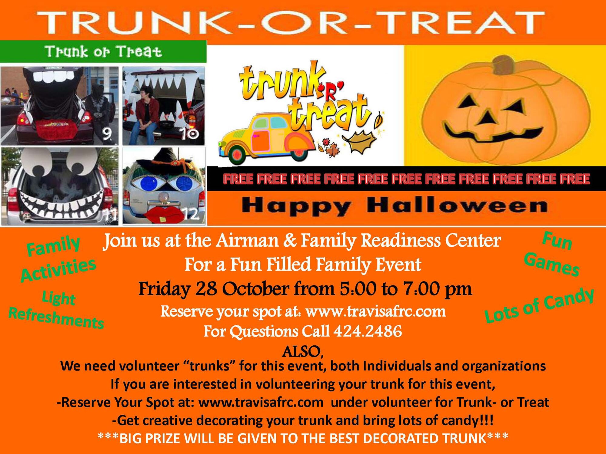TRAVIS AIR FORCE BASE, Calif. -- Trunk R Treat event this Friday. (U.S. Air Force courtesy photo)
