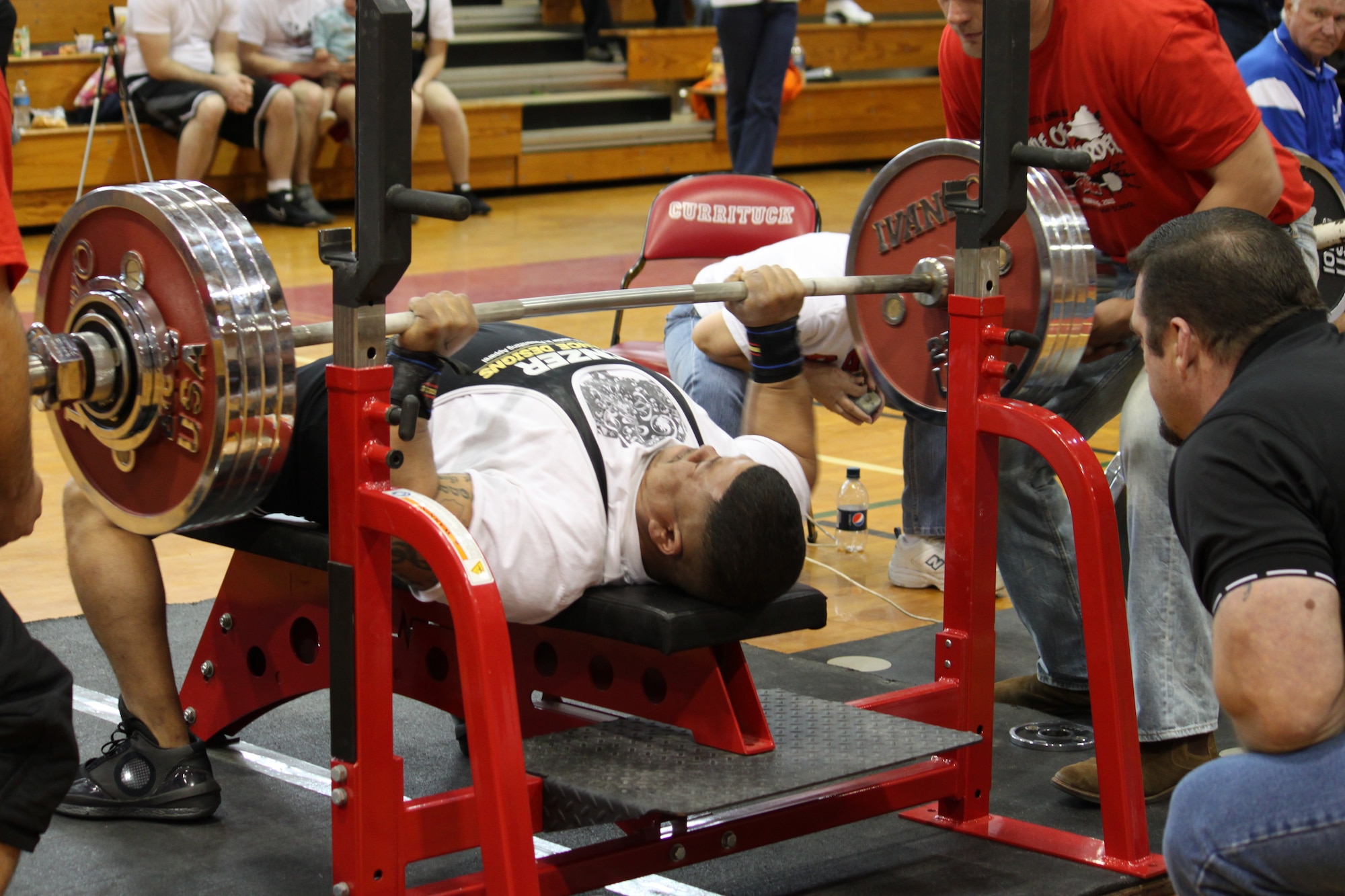 Staff Sgt. Lysander Roberson competes in the 2011 Armed Forces Weightlifting Competition at MacDill Air Force Base, Fla., Sep. 10, 2011. Roberson was named the 2011 Air Combat Command male Athlete of the Year. Currently, Roberson’s heaviest lift is 537 pounds, and he is ranked number eight in the world among power lifters. Roberson is the NCOIC of accidents and abuse in the 4th Logistic Readiness Squadron vehicle management flight and hails from Los Angeles. (Courtesy photo) 