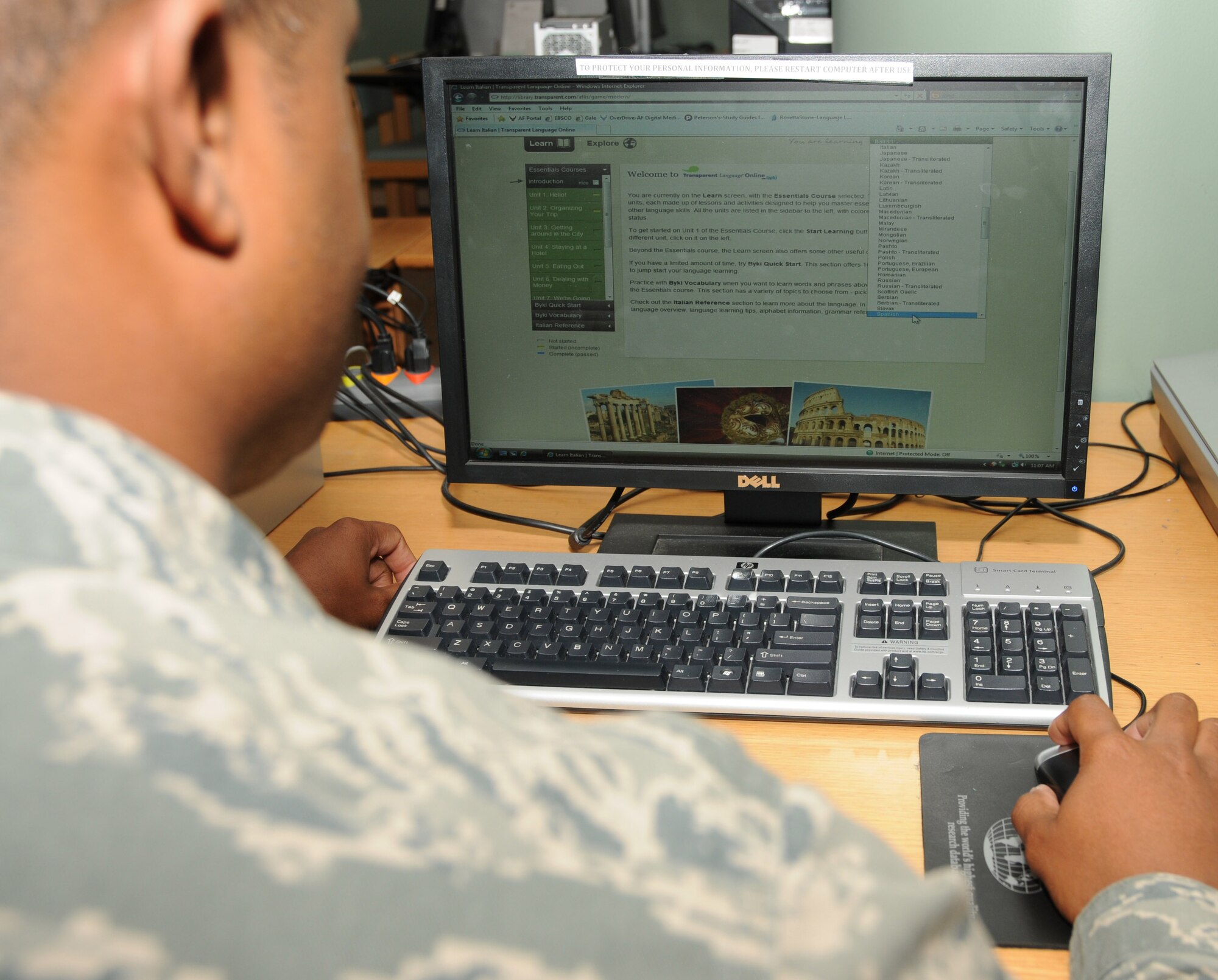 Tech. Sgt. Angelo Bryant, 338th Training Squadron, utilizes online educational resources offered at McBride Library at Keesler Air Force Base, Miss., Oct. 20, 2011.  McBride Library’s hours of operation are Monday-Thursday 10am-8pm and Friday-Sunday noon-7pm.  (U.S. Air Force photo by Kemberly Groue)