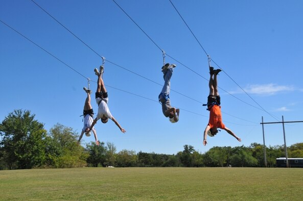 Airmen assigned to the 137th ARW  participate in the high ropes course Sept. 2010, at Camp Shiloh in Oklahoma City. Junior-enlisted took part in the action and were joined by officers and enlisted from throughout the wing. This is the third year this leadership and team-building event has taken place and it’s expected to return next fall.