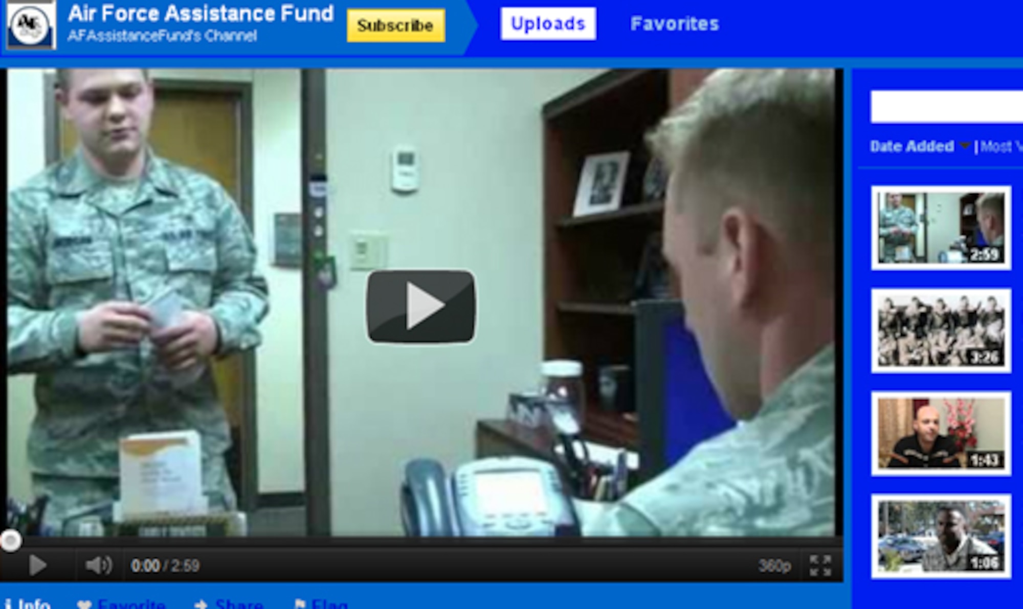 VANDENBERG AIR FORCE BASE, Calif. - The Air Force Assistance Fund is hosting an online video contest from Nov. 30 to Jan. 20, 2012, to help raise awareness for the AFAF's 2012 fundraising campaign. (Courtesy photo) 
