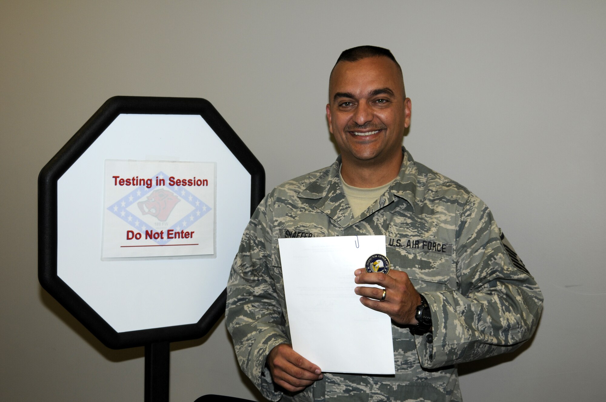 The 188th Fighter Wing’s Flying Razorback unit member spotlight for November 2011 is Master Sgt. Shawn Shaffer with the 188th Force Support Squadron. (U.S. Air Force photo by Senior Master Sgt. Dennis Brambl/188th Fighter Wing Public Affairs)
