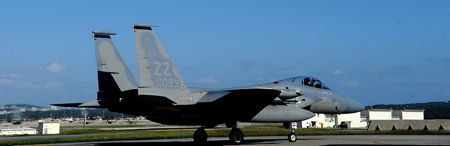 U.S. Air Force Colonel David Nahom, 18th Operations Group commander, taxis his F-15 Eagle during local operational readiness exercise Beverly High 12-1 Oct. 28, on Kadena Air Base, Japan. Generating sorties is a key part of Kadena Air Base's mission of providing a power projection platform during contingencies. (U.S. Air Force photo/Staff Sgt. Christopher Hummel/released)