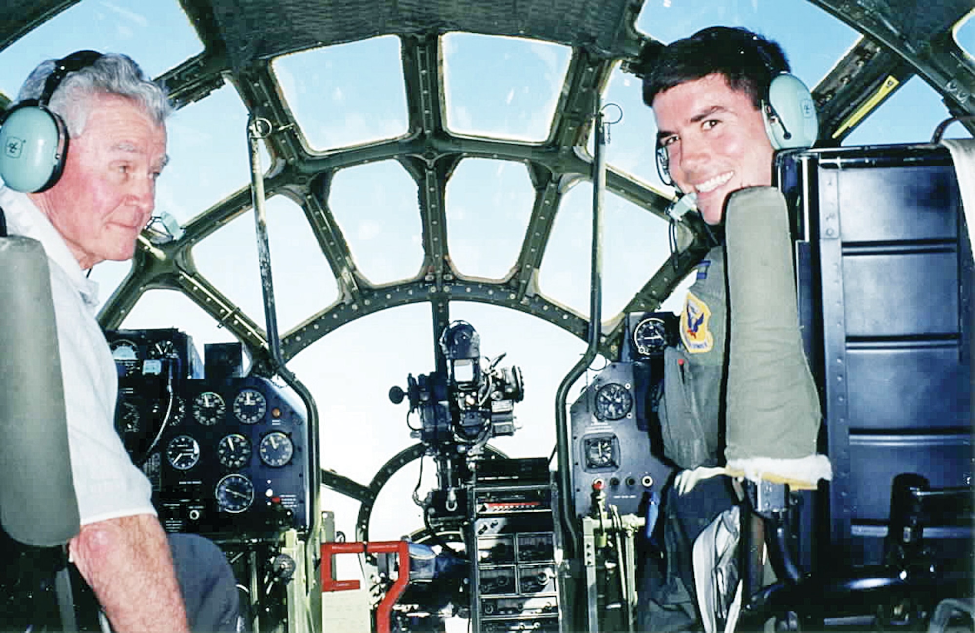Col. Paul Tibbets IV, Air Force Inspection Agency commander and his grandfather, retired Brig. Gen. Paul Tibbets Jr., fly the last flyable B-29 Superfortress, ‘Fifi,’ Oct. 2, 1998 in Midland, Texas.

Courtesy photo

