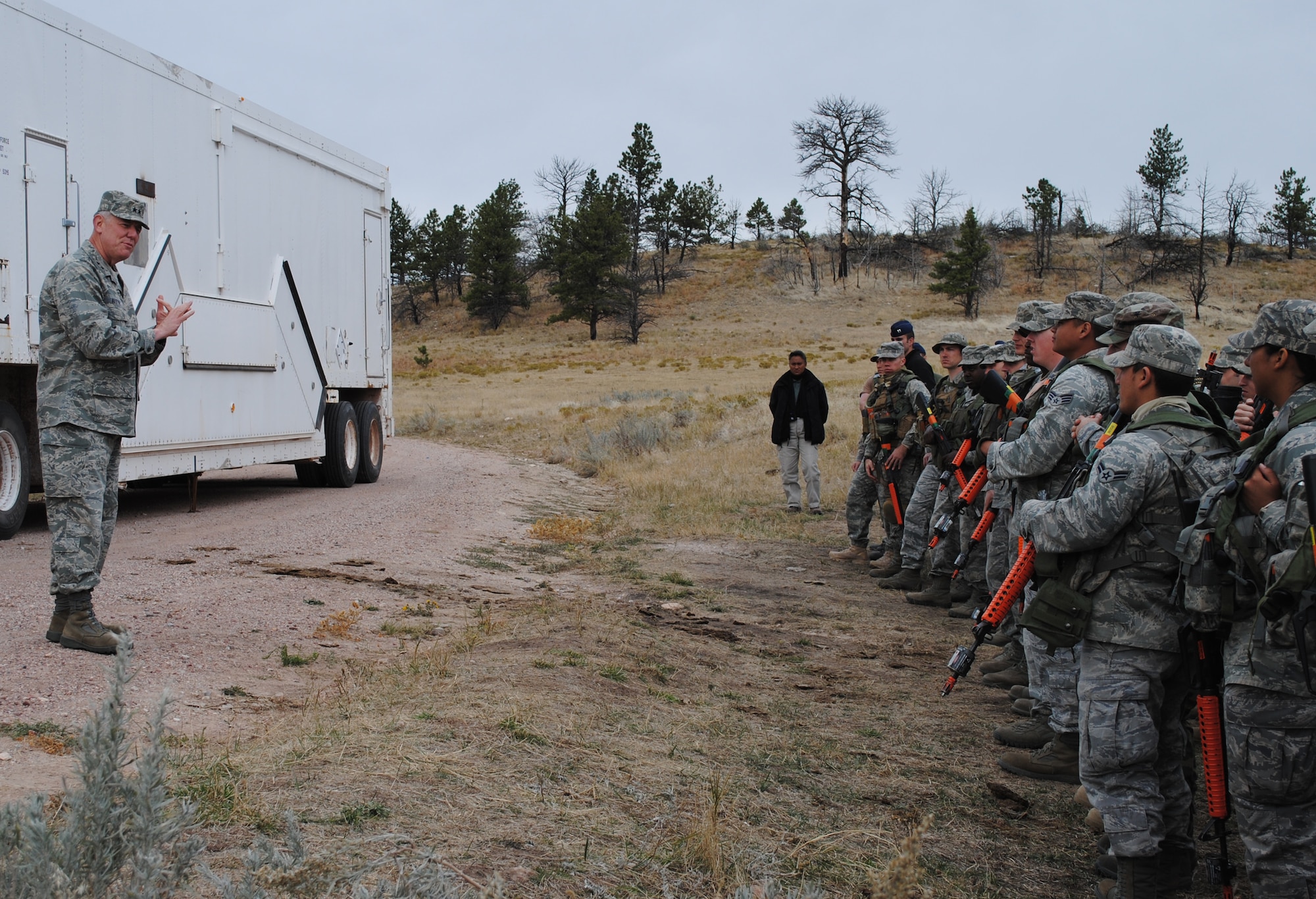 Maj. Gen. C. Donald Alston, 20th Air Force commander, made a visit to Camp Guernsey Oct. 21 to talk to Malmstrom participants in Road Warrior IX. (U.S. Air Force photo/Airman 1st Class Katrina Heikkinen)