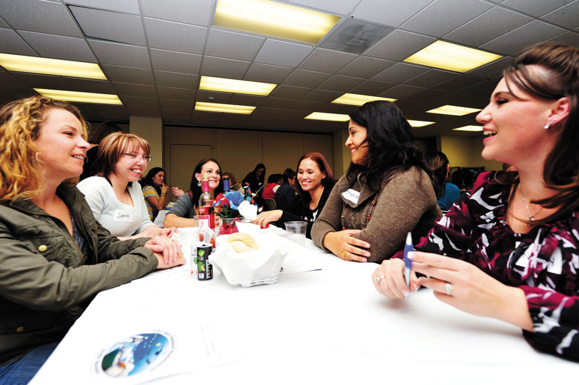Spouses of deployed service members mingle at Chapel 1 at Joint Base Elmendorf-
Richardson, Oct. 21. (U.S. Air Force photo/Staff Sgt. Sheila deVera)
