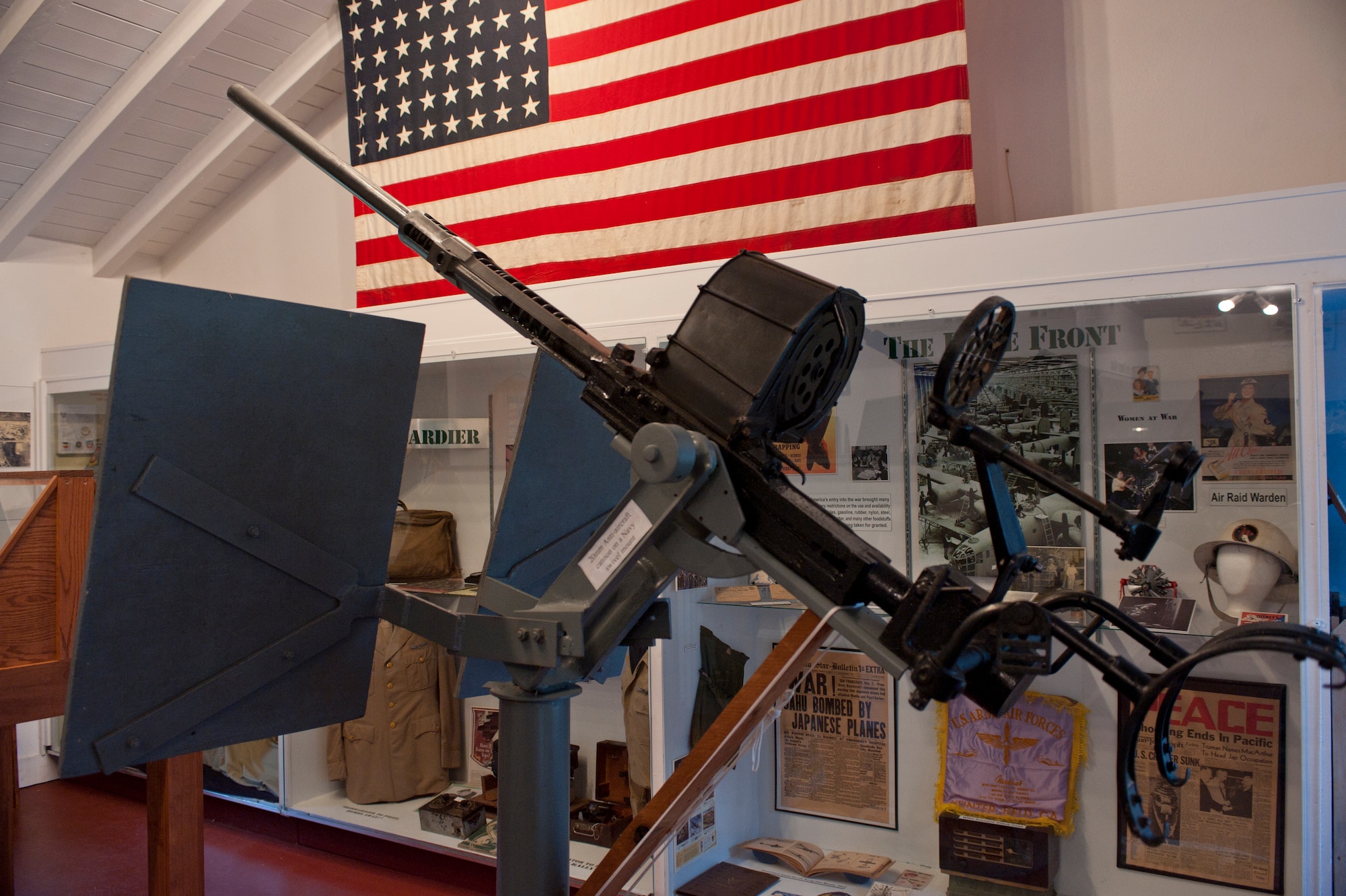 Exhibits of the World War II Flight Training Museum are showcased Oct. 18, 2011, in one of the original 13 buildings used during WW II in Douglas, Ga. The museum features a large collection of WWII artifacts, aircraft memorabilia and barracks that have been restored to their original look during the war. The museum is open to the public every Friday and Saturday 11 a.m. to 4 p.m. and Thursdays for groups by special appointment. (U.S. Air Force photo by Airman 1st Class Jarrod Grammel/Released)
