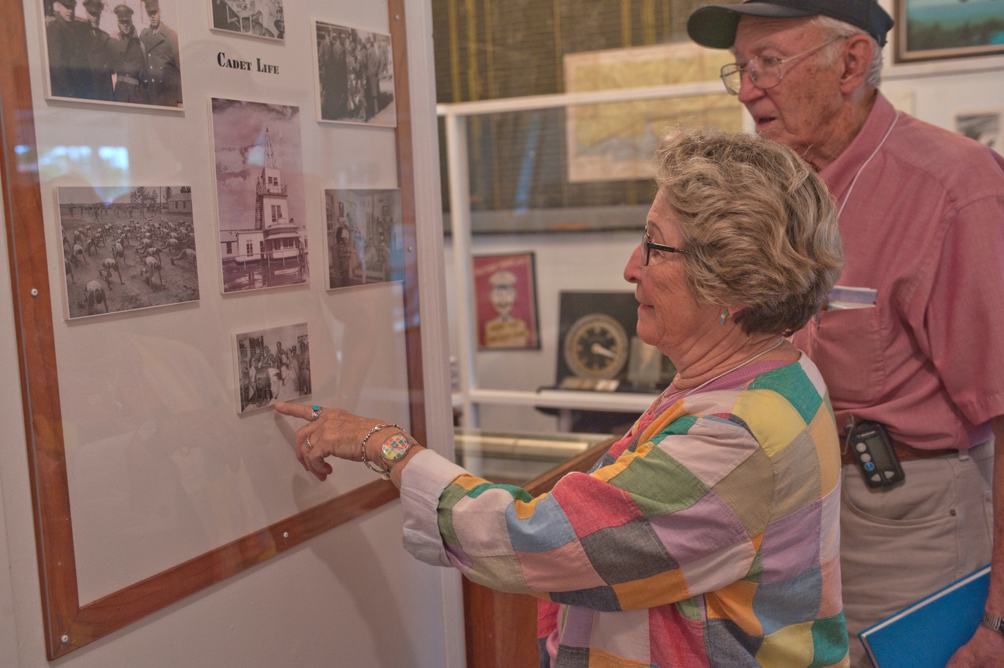 U.S. Air Force retired Maj. Carl Dykman and wife Teri look at exhibits at the World War II Flight Training Museum in Douglas, Ga., Oct. 18, 2011. The World War II Flight Training Museum pays tribute to the 63rd Flight Training Detachment that trained nearly 10,000 combat pilots between 1941 and 1944. (U.S. Air Force photo by Airman 1st Class Jarrod Grammel/Released)
