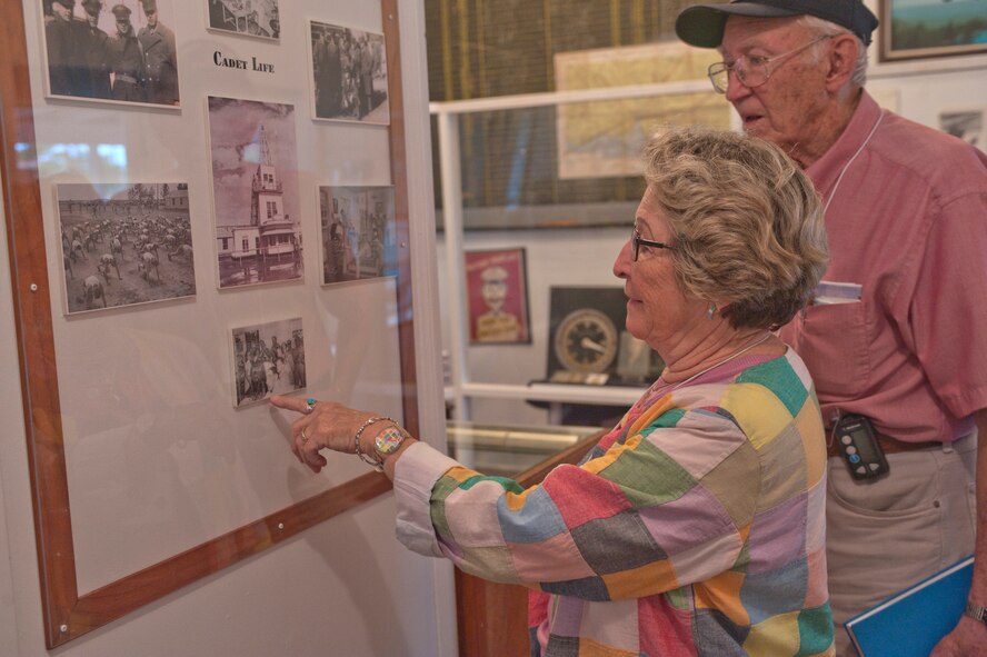 U.S. Air Force retired Maj. Carl Dykman and wife Teri look at exhibits at the World War II Flight Training Museum in Douglas, Ga., Oct. 18, 2011. The World War II Flight Training Museum pays tribute to the 63rd Flight Training Detachment that trained nearly 10,000 combat pilots between 1941 and 1944. (U.S. Air Force photo by Airman 1st Class Jarrod Grammel/Released)
