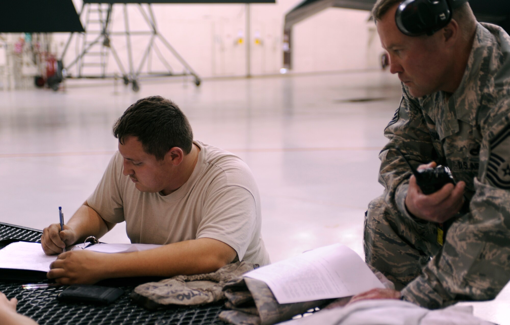 Members of 509th Bomb Wing prepare their assigned B-2 Spirit aircraft for launch during Global Thunder 12 here Oct. 25. The rapid launch training is designed to exercise all mission areas. It provides training opportunities for component, task force, unit, forces and command posts to deter, and if necessary defeat, military attack against the United States and to employ forces as directed by the president. (U.S. Air Force photo/Staff Sgt. Alexandra M. Boutte) (RELEASED)