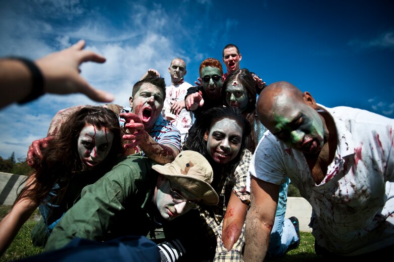 The Centers for Disease Control and Prevention recommends being prepared for a wide range of emergencies, including a zombie apocalypse. In the spirit of the Halloween holiday, members of Incirlik Air Base, Turkey, depicted what a zombie apocalypse may look like. (U.S. Air Force photo by Tech. Sgt. Michael B. Keller/Released)