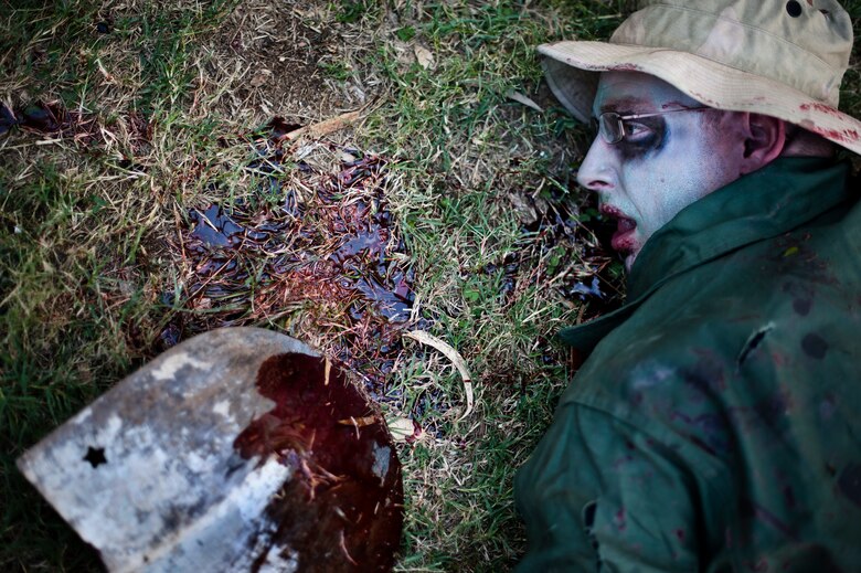 The Centers for Disease Control and Prevention recommends being prepared for a wide range of emergencies, including a zombie apocalypse. In the spirit of the Halloween holiday, members of Incirlik Air Base, Turkey, depicted what a zombie apocalypse may look like. (U.S. Air Force photo by Tech. Sgt. Michael B. Keller/Released)