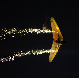 Dan Buchanan and his powered hand glider perform at the 2011 Randolph Air Force Base Airshow, Oct 28. (U.S. Air Force Photo by Don Lindsey)