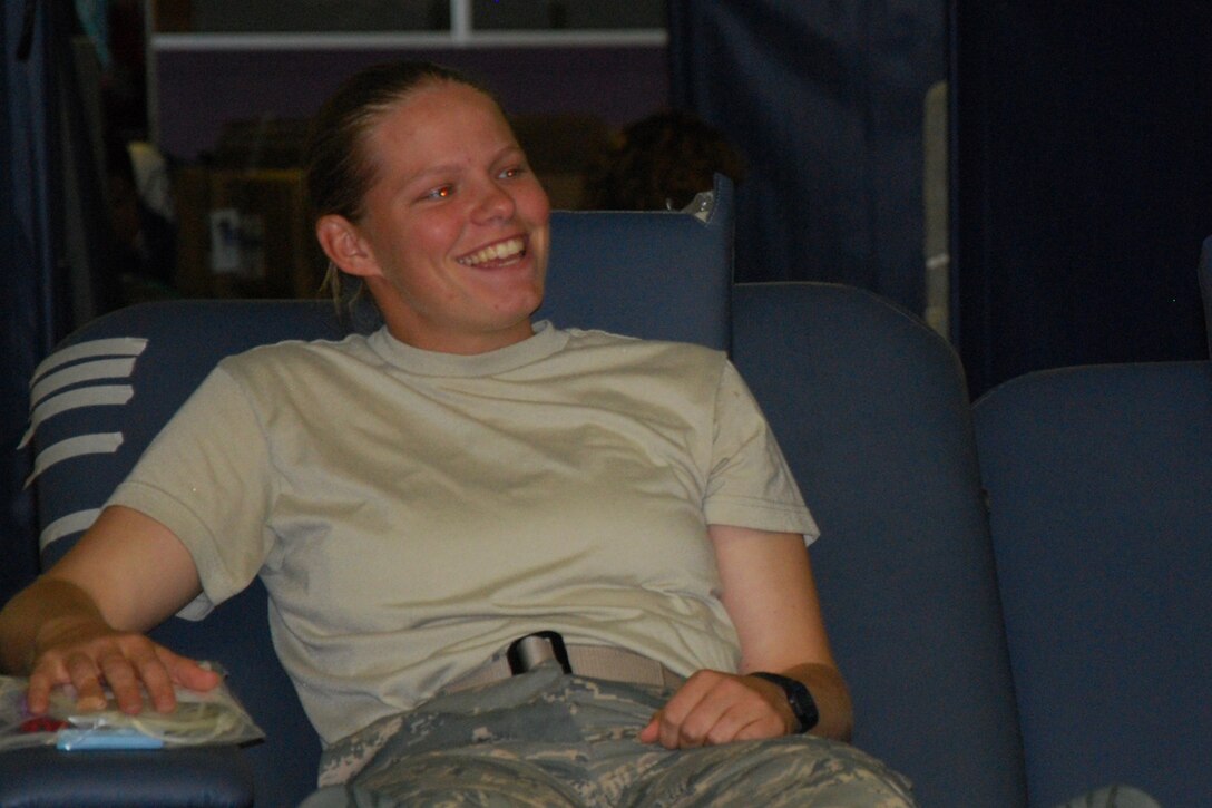 A Sheppard Airman waits to give blood at the Sheppard Air Force Base October Blood Drive, Oct. 27, 2011. During the three-day drive, 547 Sheppard donors contributed 473 units of blood to the Texas Blood Institute blood bank. (U.S. Air Force photo/Capt. Brittany Martin)