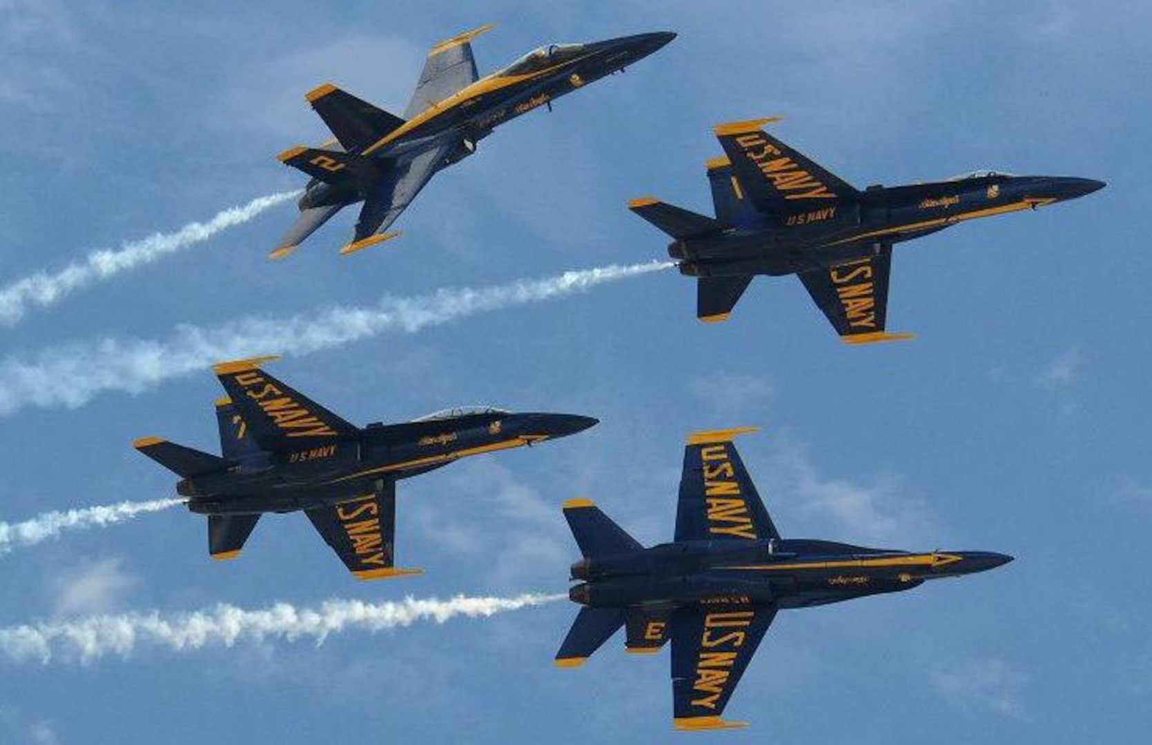 The Navy's Blue Angels fly over Randolph Air Force Base, Texas, during a pre-airshow practice here Oct. 27.