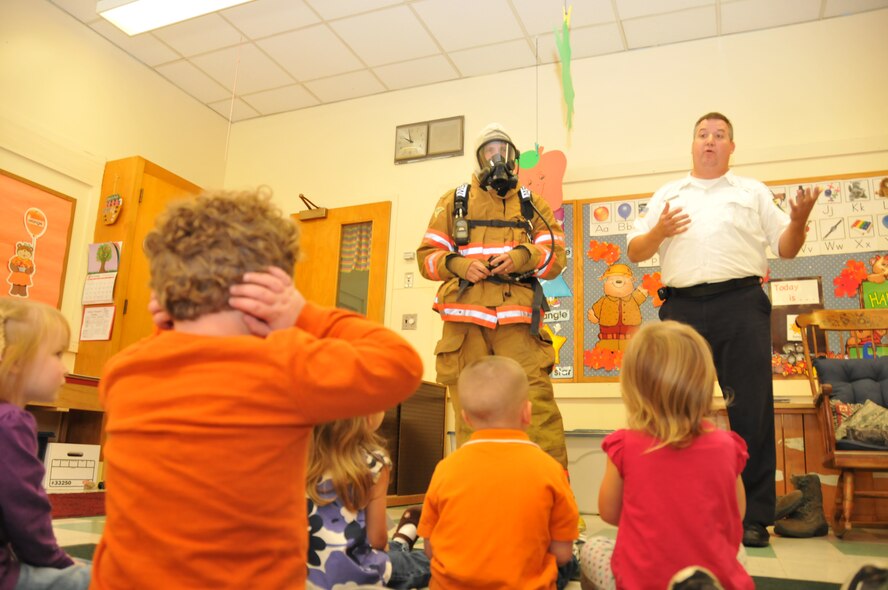 Niagara Falls Air Reserve Station Firefighters visit school children October 6, 2011, Buffalo, NY.  The firefighters spoke about fire safety and what steps the children should follow in the event of a fire. (U.S. Air Force photo by Staff Sgt. Joseph McKee)