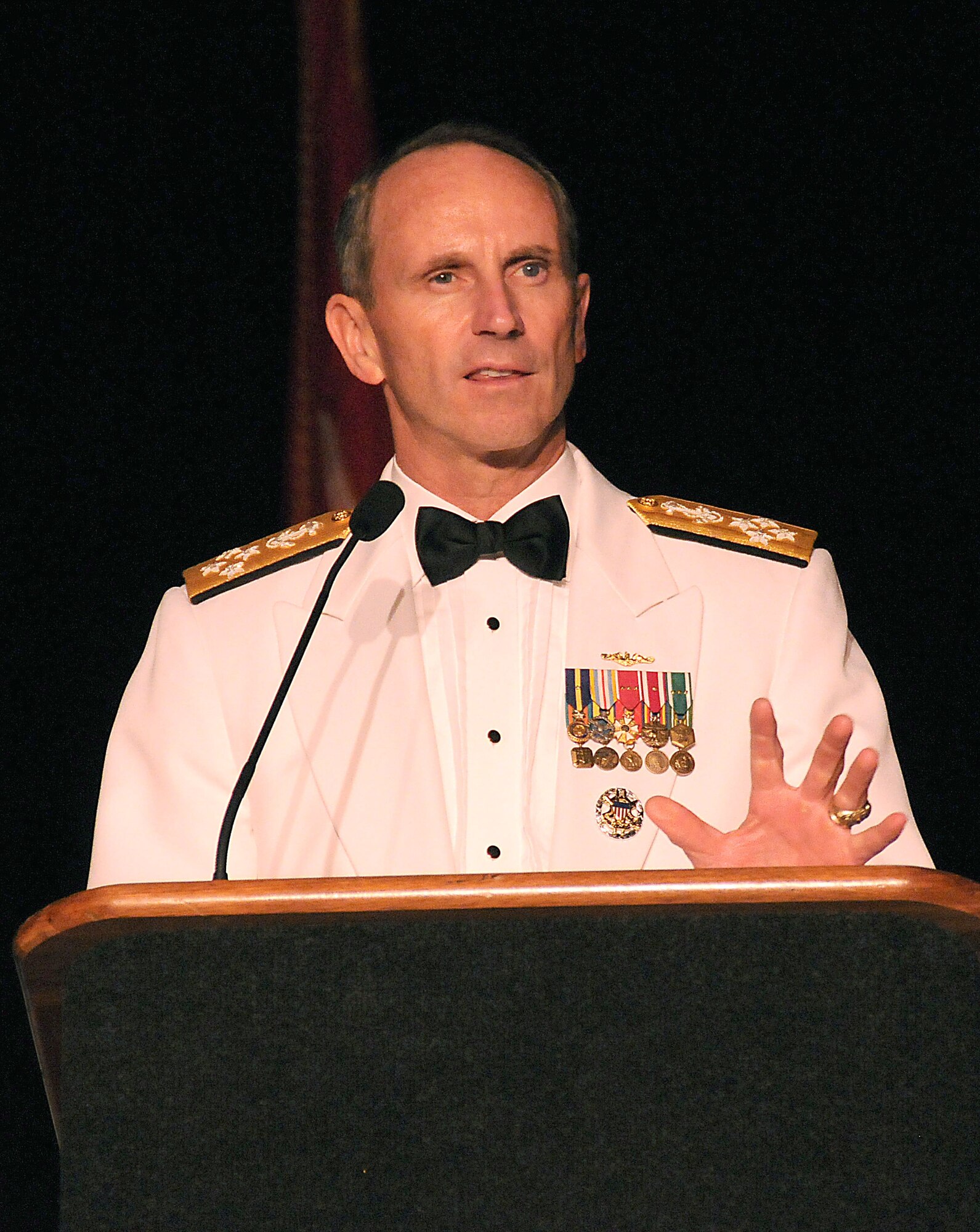 Adm. Jonathan Greenert, Chief of Naval Operations, speaks at the 33rd annual Salute To The Military, Oct. 25, 2011, in Biloxi, Miss.  Every year at Salute to the Military, sponsored by the Mississippi Gulf Coast Chamber of Commerce, one local service member in grade E-6 or below is presented the Thomas V. Fredian Community Leadership Award.  The award honors professional performance and leadership, community involvement and education over the past year.  (U.S. Air Force photo by Kemberly Groue)