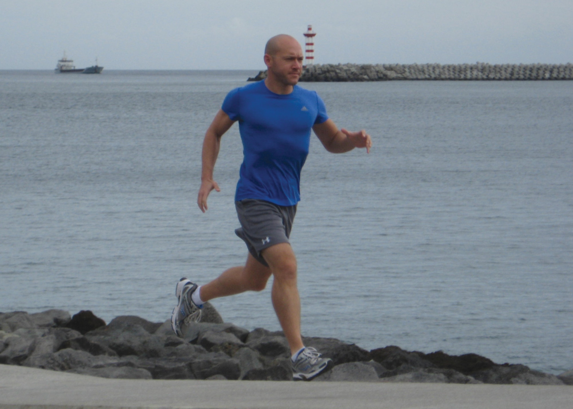 1st Lt. Christopher Lester runs in Praia da Vitoria nearby Lajes Field, Azores, Oct. 22, 2011.  Lester runs an average of 2,500 miles a year. (Courtesy photo)