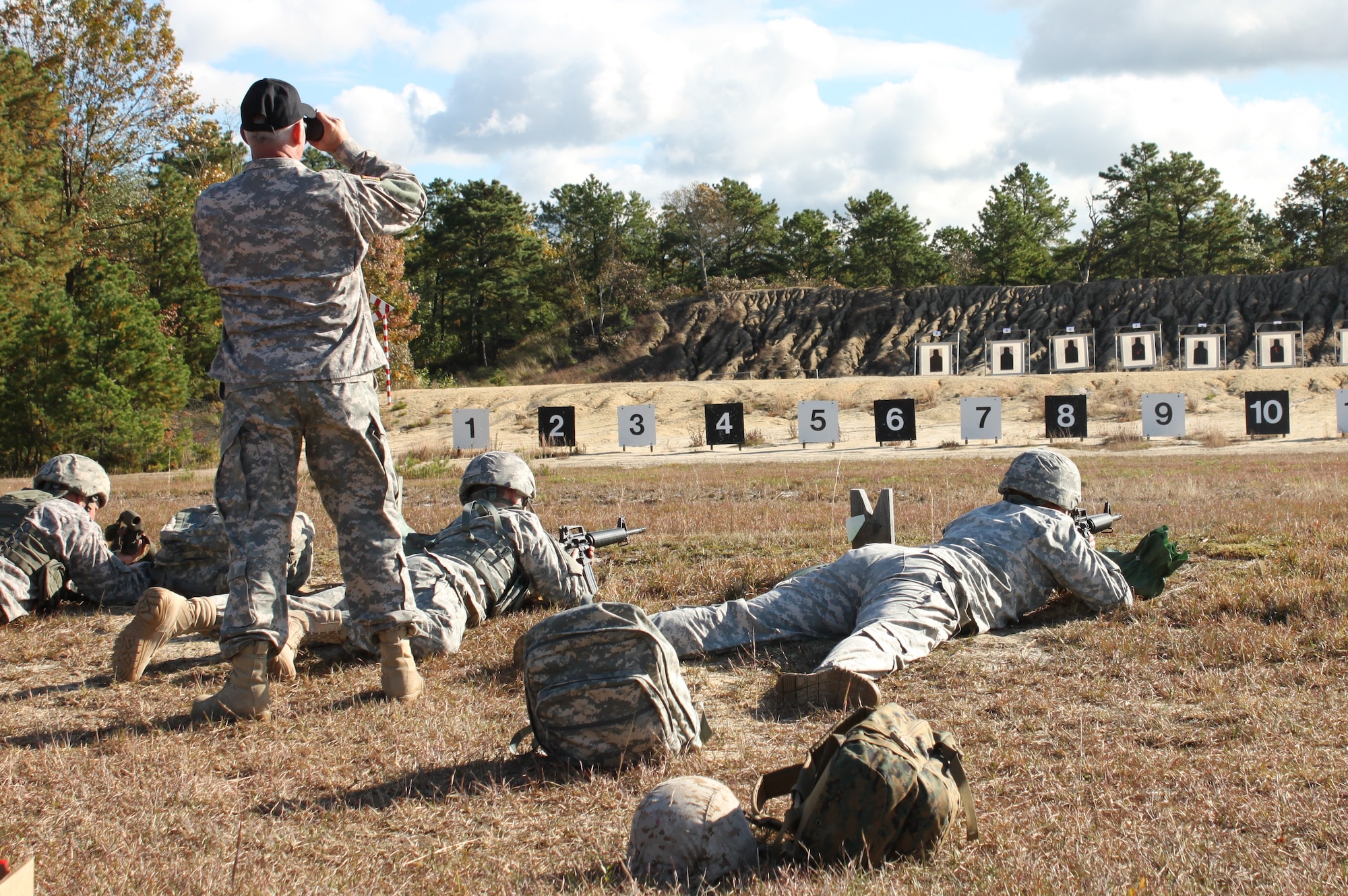 Participants put rounds downrange during the marksmanship competition held Oct. 20 through 22. The three-day event was an opportunity for participants, both professional and amateur, to sharpen basic marksmanship abilities in a competitive environment. Becoming familiar and practicing with a weapon is necessary for professionals and amateurs alike. (U.S. Army photo by Capt. Brendan Shimizu/Released)