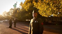 LIBERTY ISLAND, N.Y.  -- Lance Cpl. Tomas Roginski was one of a few Marines, sailors, airmen, Coast Guardsmen and soldiers to join a group of 125 immigrants in receiving their citizenship on Liberty Island, here, Oct. 28. The event was part of the day-long celebration of the 125th anniversary of the Statue of Liberty's dedication. The Department of Homeland Security rewards immigrants who join the military and serve honorably by exempting them from the normal residency requirements. Secretary of the Interior Ken Salazar told the new citizens, "You are represent what is best about America, because you represent what Americans should be celebrating and standing for around the world. We are a nation of diversity, and that diversity strengthens our country." Roginski immigrated to Brooklyn from Poland when he was a child. He currently serves in the Marine Corps with 6th Communication Battalion and is pursuing a degree in electrical engineering from the College of Staten Island. (Marine Corps production by Sgt. Randall. A. Clinton / RELEASED)