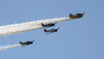 Composite flyby of WWII T-6 Trainer aircraft during the 2011 Air Show at Randolph Air Force Base, Texas. 
(U. S. Air Force Photo by Don Lindsey)