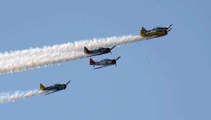 Composite flyby of WWII T-6 Trainer aircraft during the 2011 Air Show at Randolph Air Force Base, Texas. 
(U. S. Air Force Photo by Don Lindsey)