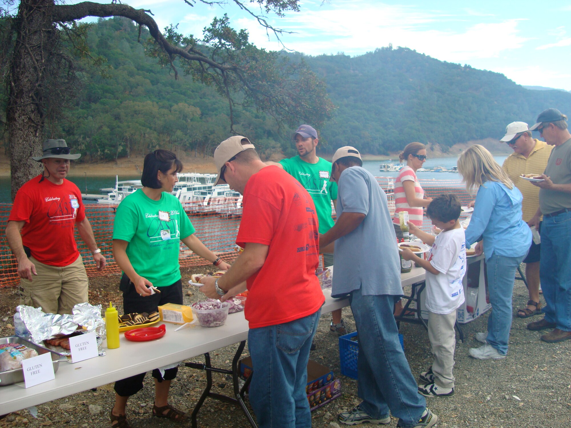 Members of the 860th Aircraft Maintenance Squadron serve food Oct. 15 at Catch a Special Thrill for Kids at Lake Berryessa. (courtesy photo)