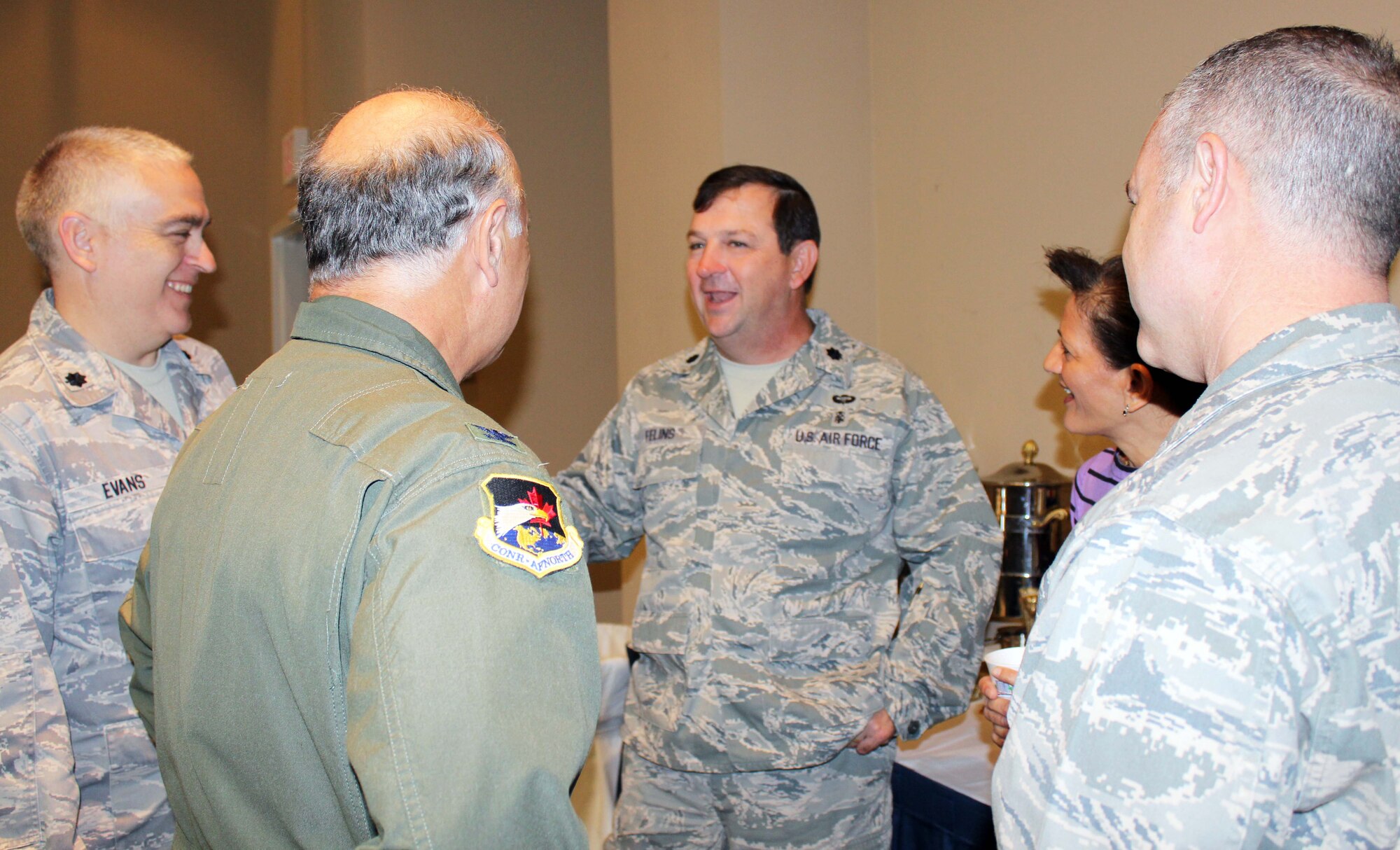 Surgeon generals from various Component Numbered Air Forces talk during a conference in Panama City Beach, Fla., Oct. 25. First Air Force hosted the conference, which brought together SGs and deputy SGs from several commands and gave them a chance to discuess issues and concerns within the SG career field. (U.S. Air Force photo by Angela Pope) 