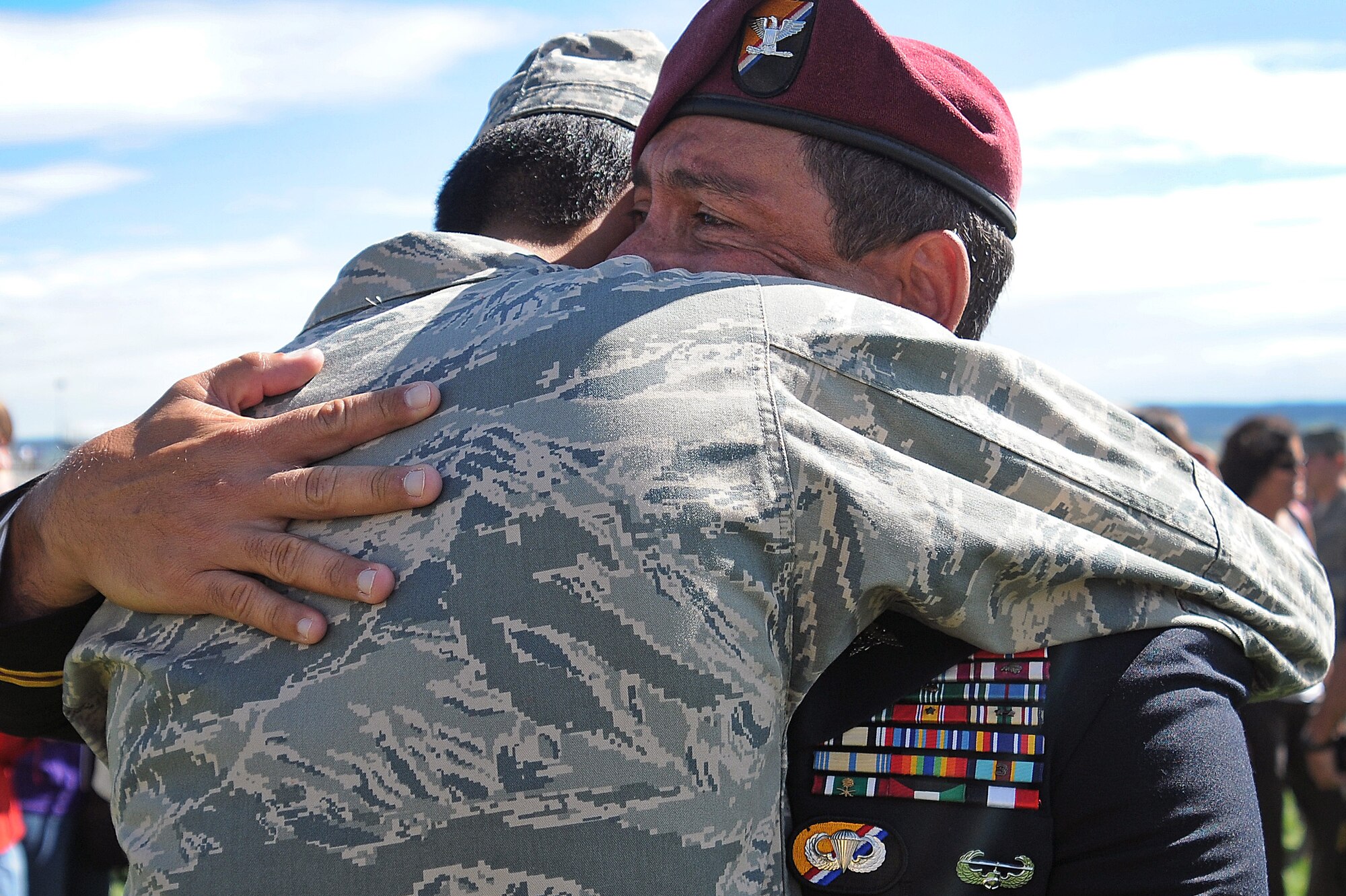 A Class of 2015 cadet greets a family member after the Acceptance Day Parade at the Air Force Academy Aug. 3, 2011. Acceptance marks the formal transition of basic cadets into the Cadet Wing. (U.S. Air Force photo/Sarah Chambers)