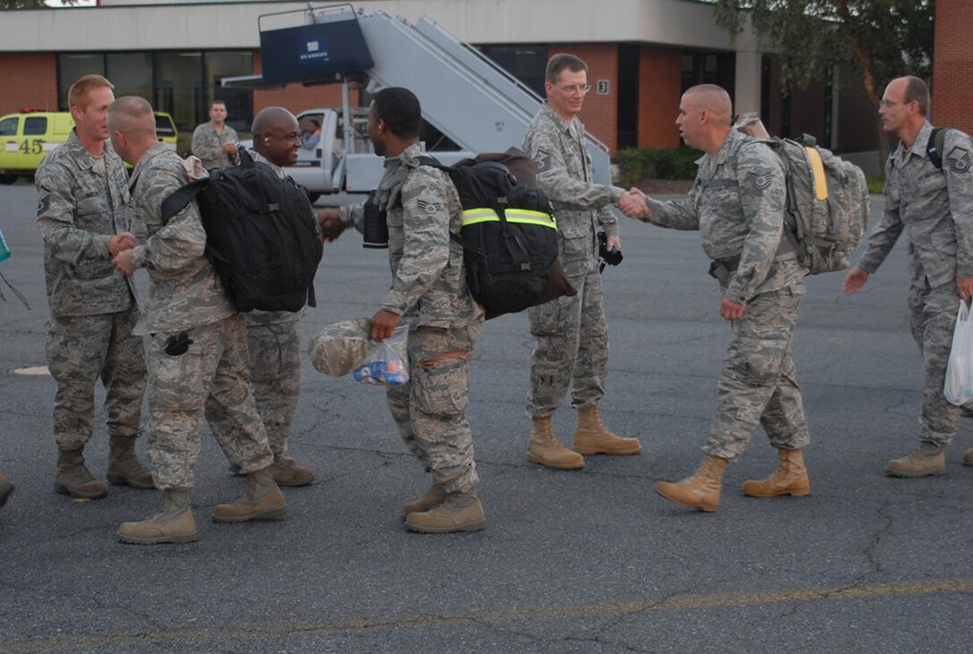 Members of the 263rd Combat Communications Squadron, located in New London, N.C. deployed to Southwest Asia August 29.  Part of the North Carolina ANG’s 145th Airlift Wing, based in Charlotte, N.C., the group departed from Charlotte ANG Base on a C-5 Galaxy aircraft with supplies to assist in the creation of base infrastructure at an undisclosed location.  Photos here depict the loading and boarding processes prior to departure.