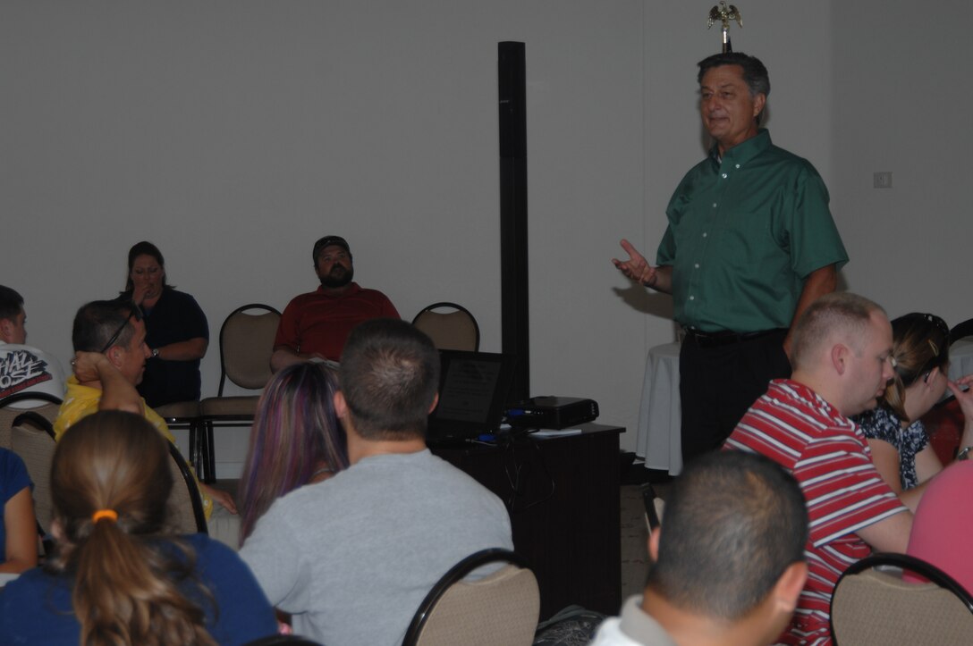 CASCADE, Idaho - Gary Strickland, Airman and Family Readiness Center chief, speaks to participants of the 2011 Gunfighter Marriage Retreat Aug. 26. The event, sponsored by Liberty Chapel and the base A&FRC, consisted of classes that fell under the theme, "SPICE up your marriage." (U.S. Air Force photo by Senior Airman Benjamin Sutton)