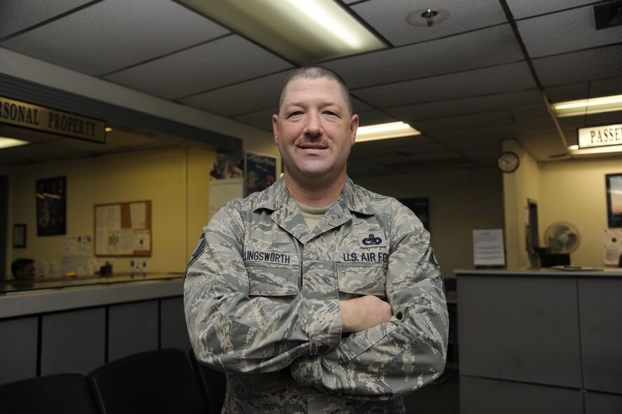 KUNSAN AIR BASE, Republic of Korea -- Master Sgt. Jerald Hollingsworth, 8th Logistics Readiness Squadron section chief of personal property and passenger travel, poses for a photo here Sept. 1. Hollingsworth is one of this week’s pride of the pack recipients. (U.S. Air Force photo/Staff Sgt. Rasheen Douglas)