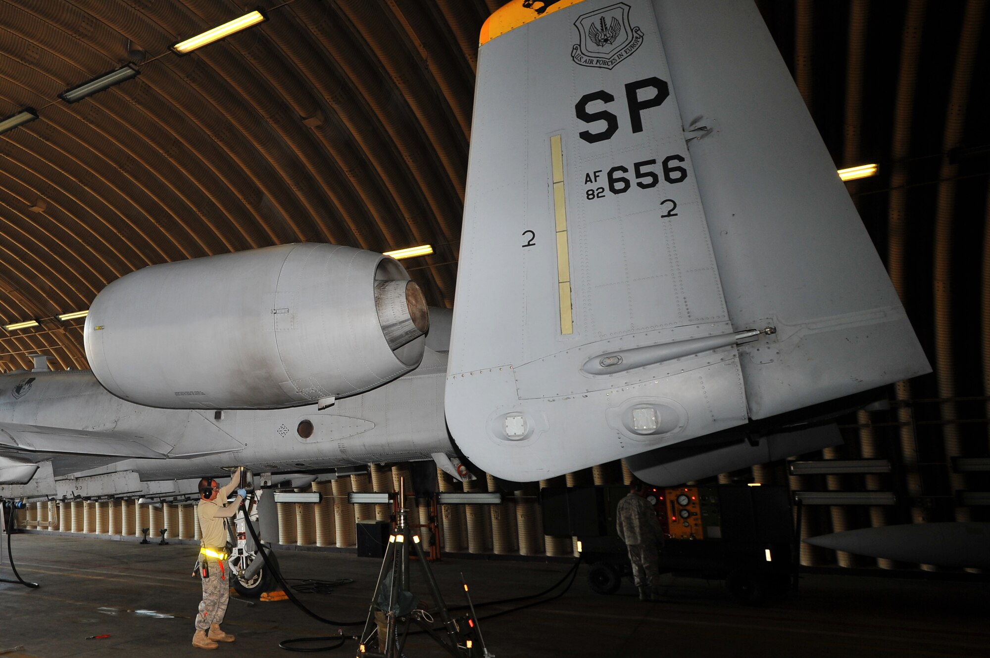 SPANGDAHLEM AIR BASE, Germany – Staff Sgt. Joshua Talpas, 81st Aircraft Maintenance Unit crew chief, removes a hydraulic hose from an A-10 Thunderbolt II before scheduled maintenance here Aug. 30. The 81st AMU delivers precise and reliable maintenance to continually support the capabilities of the 81st Fighter Squadron’s flying mission. (U.S Air Force photo/Airman 1st Class Dillon Davis)