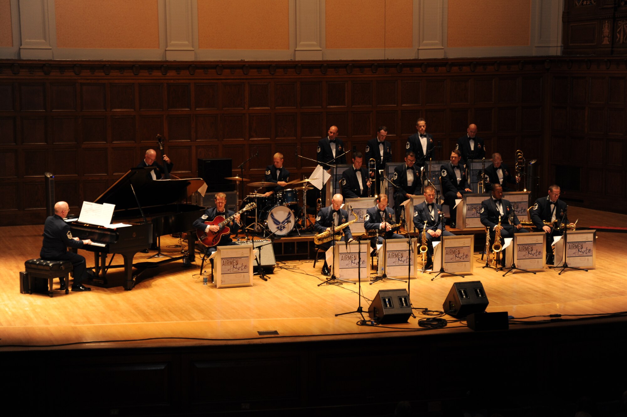 The U.S. Air Force Band's premier jazz ensemble, the Airmen of Note, perform at Stambough Auditorium in Youngstown, Ohio on Sept. 2. The  performance was the second stop during the Airmen of Note's mini tour of the Midwest, as they made their way to the 2011 Detroit Jazz Festival on Sept. 4. (U.S. Air Force photo/ Airman 1st Class Bahja J. Jones) 
