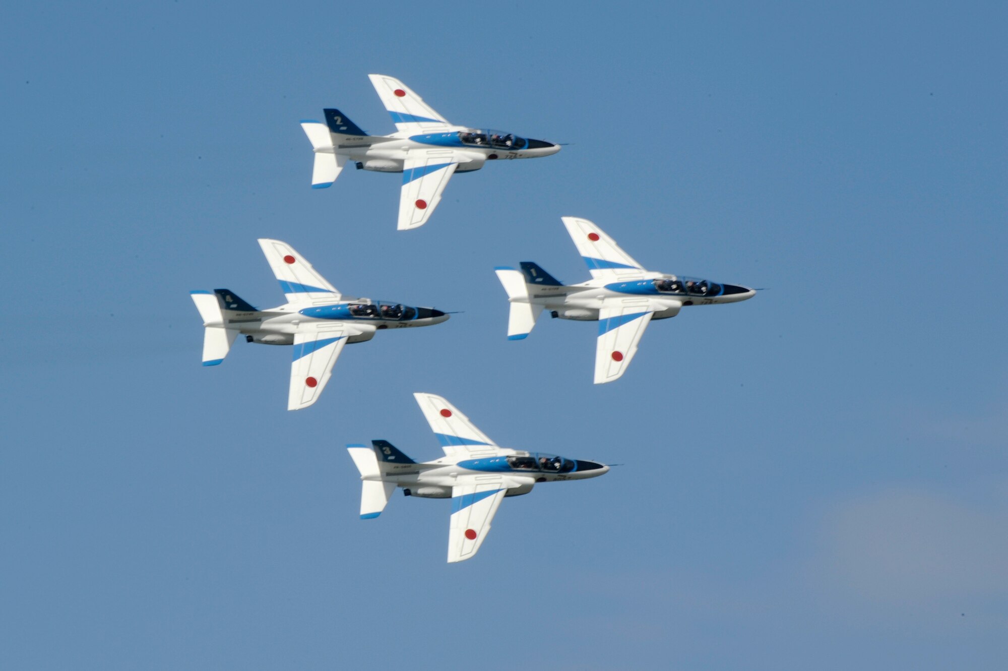 MISAWA AIR BASE, Japan - Japan Air Self-Defense Force's (JASDF) demonstration team "Blue Impulse" performs an aerial maneuver during Misawa's 32nd annual air fest Sept. 4. Air Fest 2011 was an opportunity for approximately 100,000 attendees to see eight aerial demonstrations with 19 static displays of JASDF, U.S. Air Force, U.S. Navy aircraft and private operators. Air Fest 2011 also marked the last flight of Miss Veedol, a single engine aircraft that in 1931 flew non-stop across the Pacific Ocean from Sabishiro Beach, Misawa, Japan to Wenatchee, Washington, U.S. (U.S. Air Force photo/Tech. Sgt. Marie Brown)