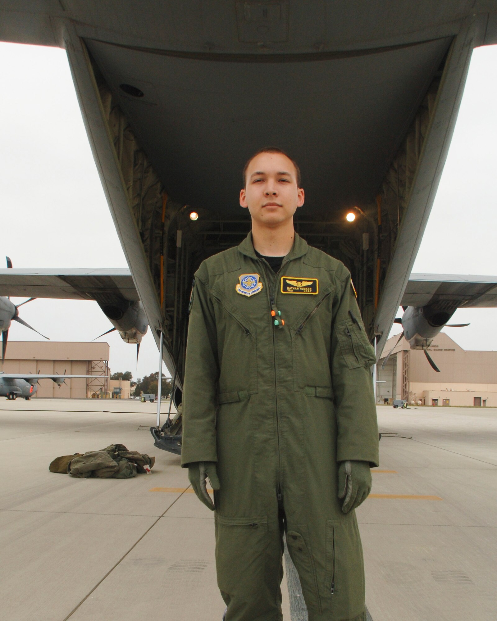 Senior Airman Nathan Rucker participates in a training exercise with the 146th Aeromedical Evacuation Squadron on flight line at the 146th Airlift Wing Port Hueneme, Calif. August 10, 2011. Senior Airman Rucker is the 146th Airlift Wing's Featured Airman of the Month during the month of September 2011. (U.S. Air Force photo by Airman 1st Class Nicholas Carzis)