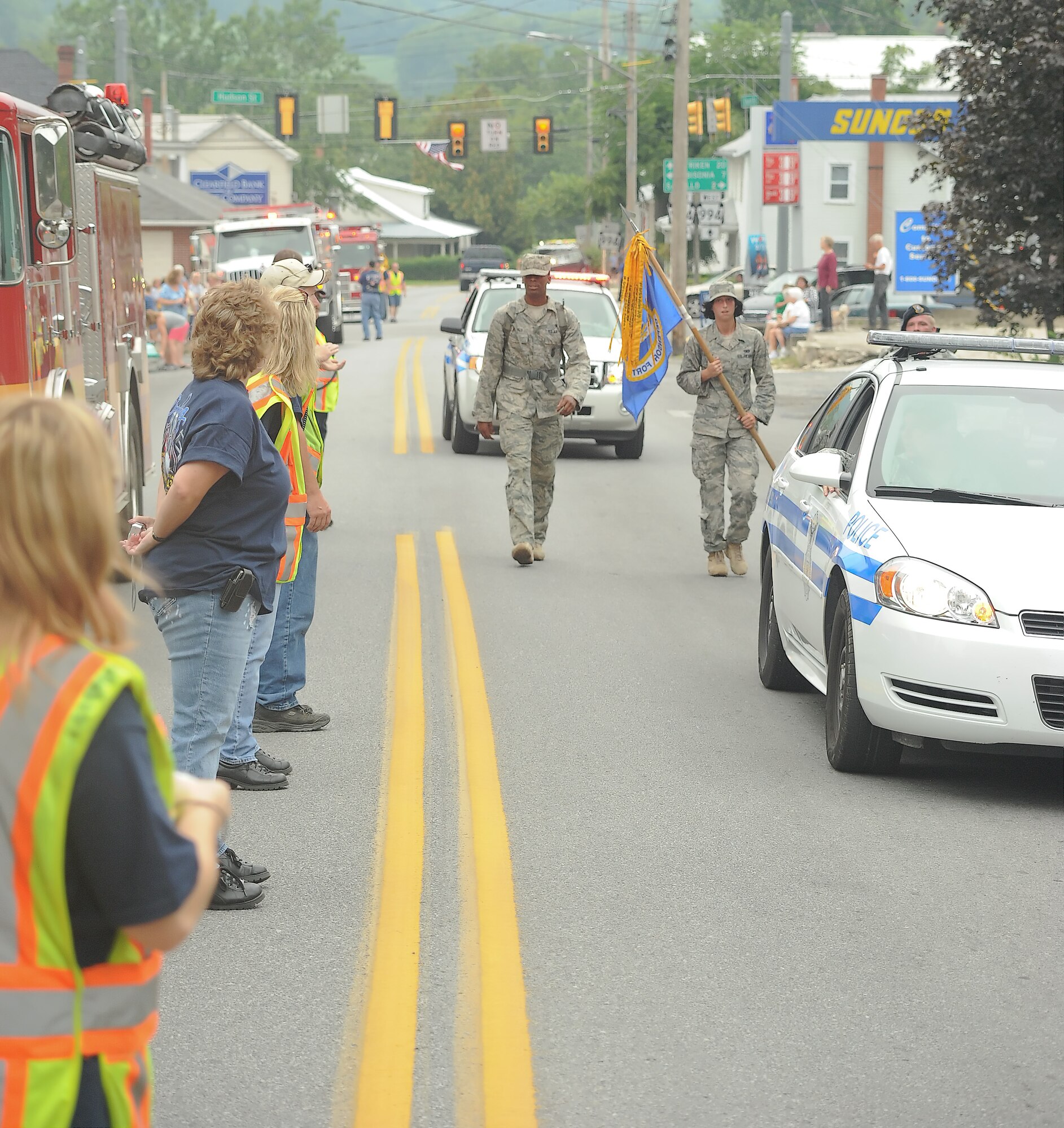 Emergency services personnel and community members from Three Springs, Pa., came out in force to support the 436th Security Forces Squadron on their part of the 9/11 Ruck March to Remember Sept. 1, 2011. A 151 mile march throughout Pennsylvania was Dover Air Force Base, Del.,’s part in the 9/11 Ruck March to Remember, which started in San Antonio and ends at Ground Zero in New York City on Sept. 11, 2011. (U.S. Air Force photo by Airman 1st Class Jacob Morgan)
