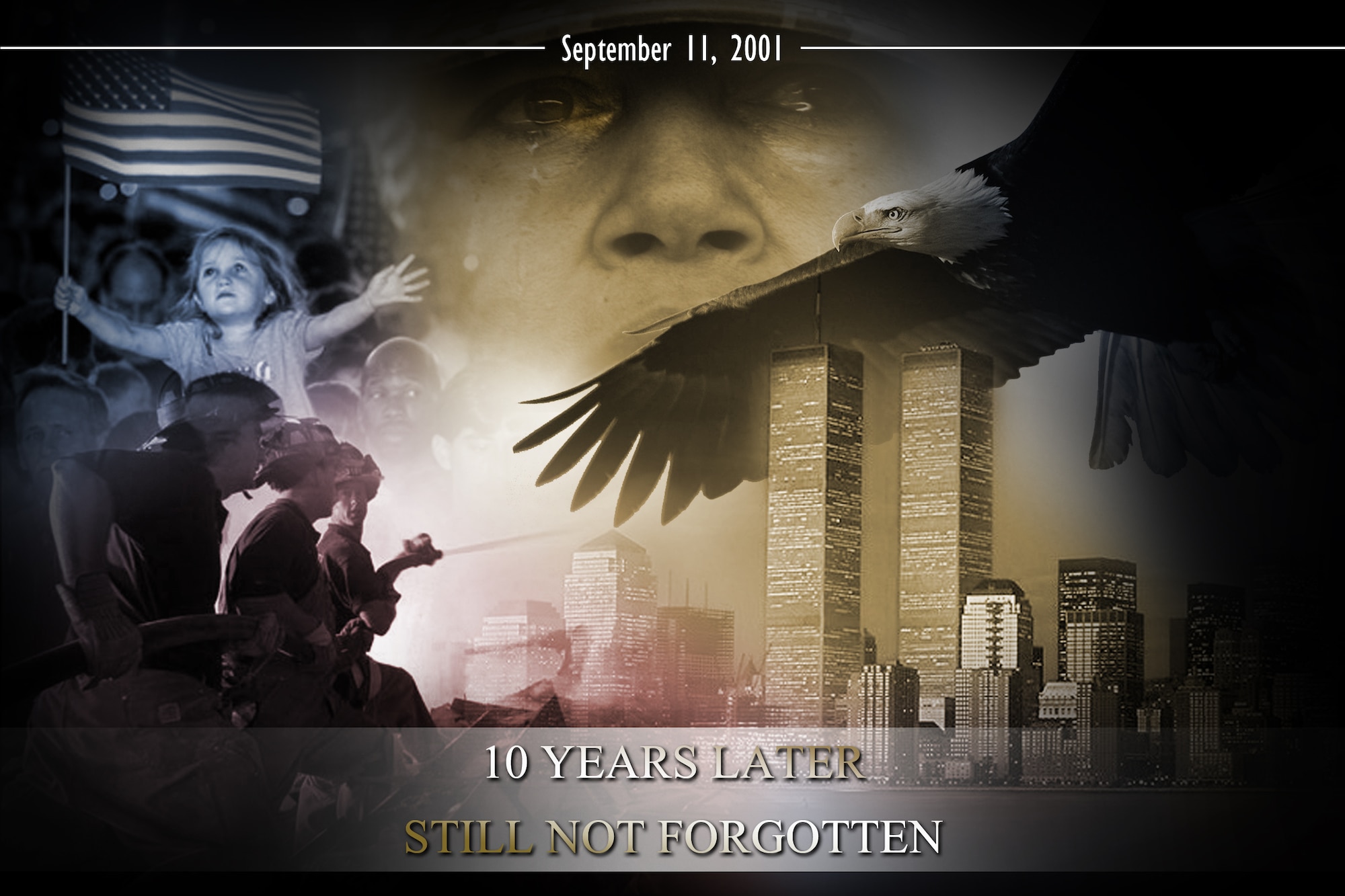 The terrorist attacks of 9/11 affected the lives of many people who were directly involved with the incident as well as those who followed the news from afar. So ten years later, we honor and commemorate those lost as we have still not forgotten. (U.S. Air Force illustration by Staff Sgt. Jamal D. Sutter/Released)