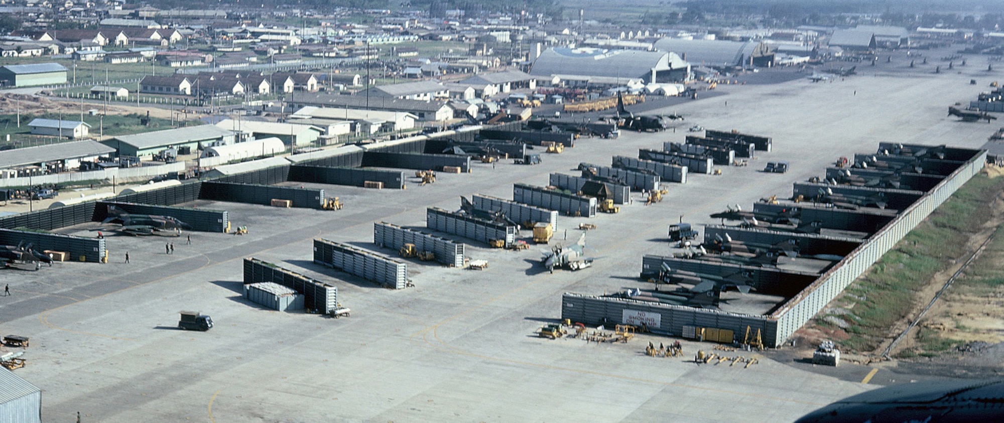 Revetments, like these at Da Nang Air Base, provided some protection against mortar and rocket attacks. (U.S. Air Force photo).