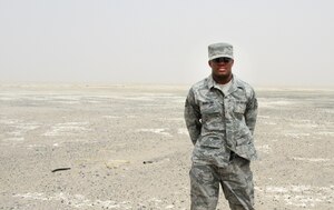 Staff Sgt. Brye McMillon, deployed from Joint Base Langley-Eustis, Va., is the contingency contracting officer for the 386th Expeditionary Contracting Squadron. McMillon is responsible for writing contracts worth millions of dollars. (Courtesy photo)