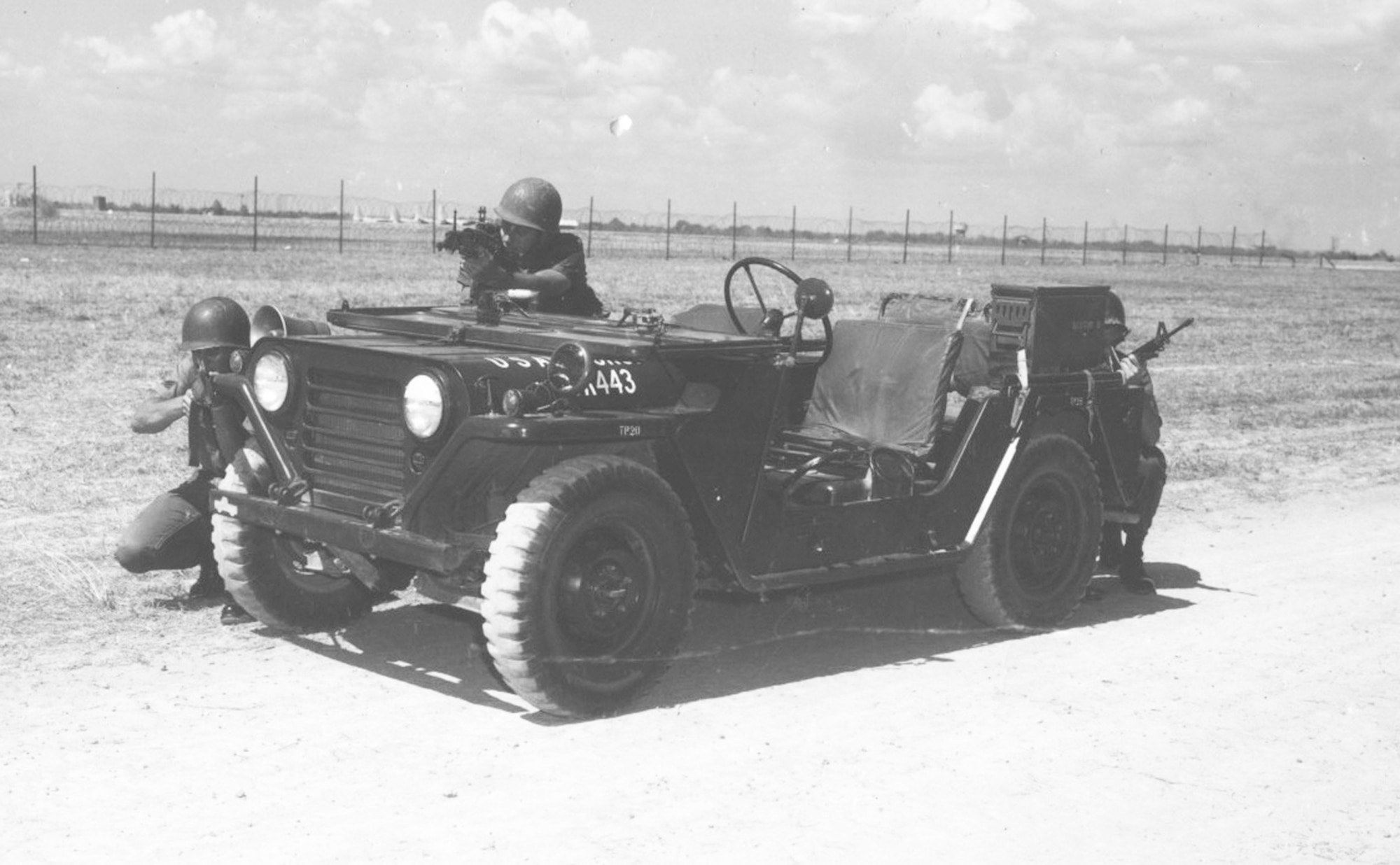 Jeep-based Sabotage Alert Team (SAT) at Tan Son Nhut in the mid-1960s. These mobile teams moved quickly in response to enemy attacks. They were later renamed Security Alert Teams. (Image courtesy of the Security Forces Museum).