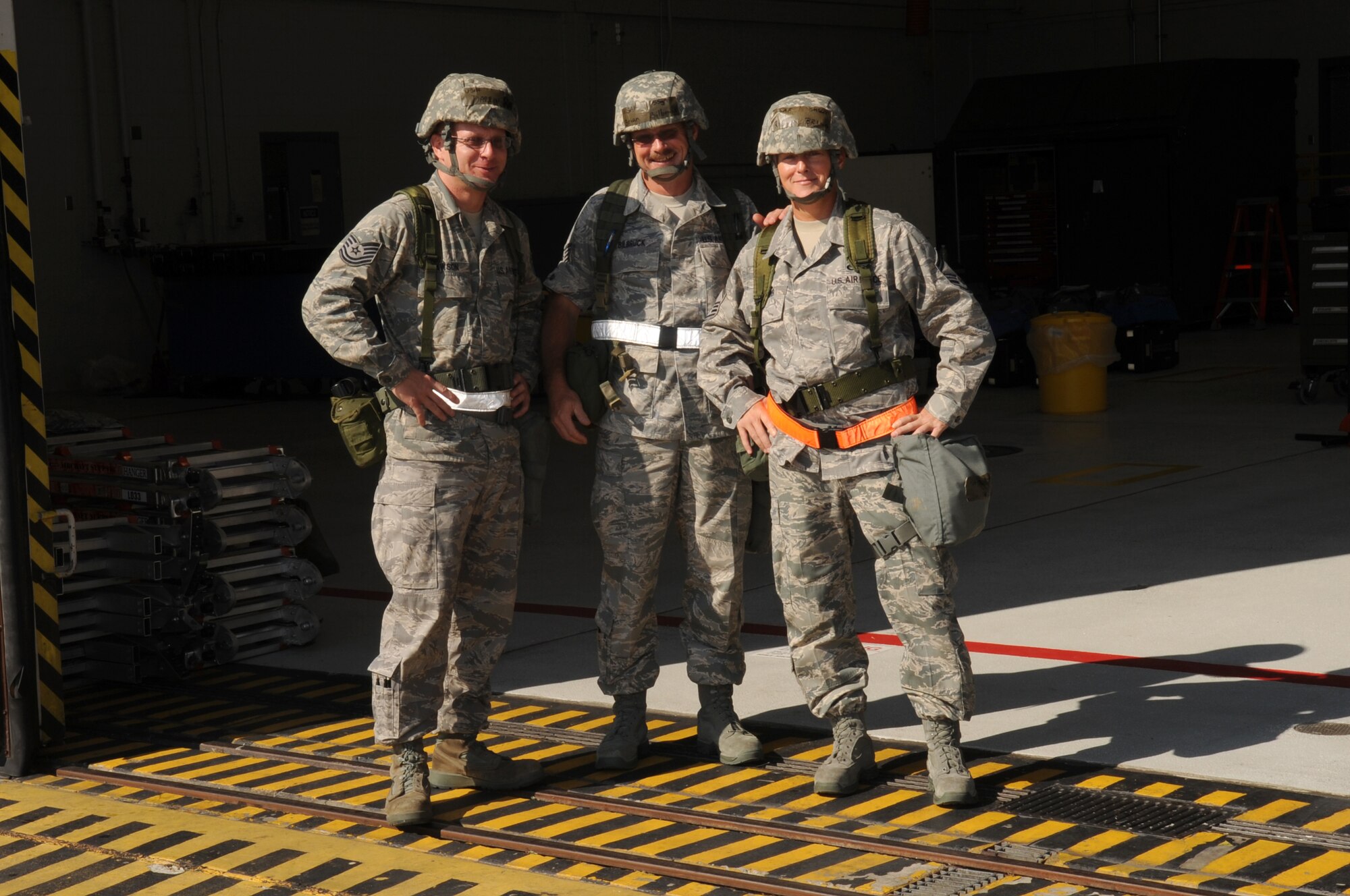Tech. Sgt. Darrin Rawson, Staff Sgt. Brian Bilbruck and Senior Master Sgt. Regina Brewer work in the 442nd Aircraft Maintenance Squadron support section during the phase-one operational readiness exercise, Aug. 27. The 442nd AMXS is part of the 442nd Fighter Wing,an A-10 Thunderbolt II Air Force Reserve unit at Whiteman Air Force Base, Mo. (U.S. Air Force photo/ Staff Sgt. Danielle Wolf)