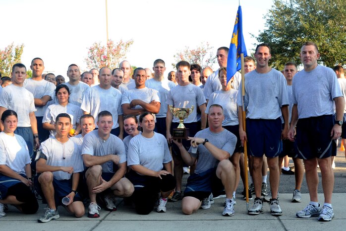 Airmen from the 628th Civil Engineer Squadron took home the Commander's Spirit Cup during the Commander's Fitness Challenge Sept.1 at Joint Base Charleston. (U.S. Air Force photo/Airman 1st Class Ashlee Galloway)