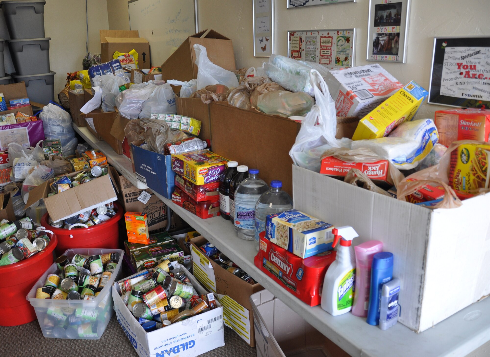 The Hurlburt Field community donated 3,585 pounds of food and household goods to a domestic violence center in Fort Walton Beach, Fla., Sept. 2, 2011 as part the 2011 Feds Feed Families food drive campaign. The base exceeded its original 2,500-pound goal, including 1,500 raised in the last five days before the Aug. 31 deadline.  (U.S. Air Force photo by Senior Airman Joe McFadden)
