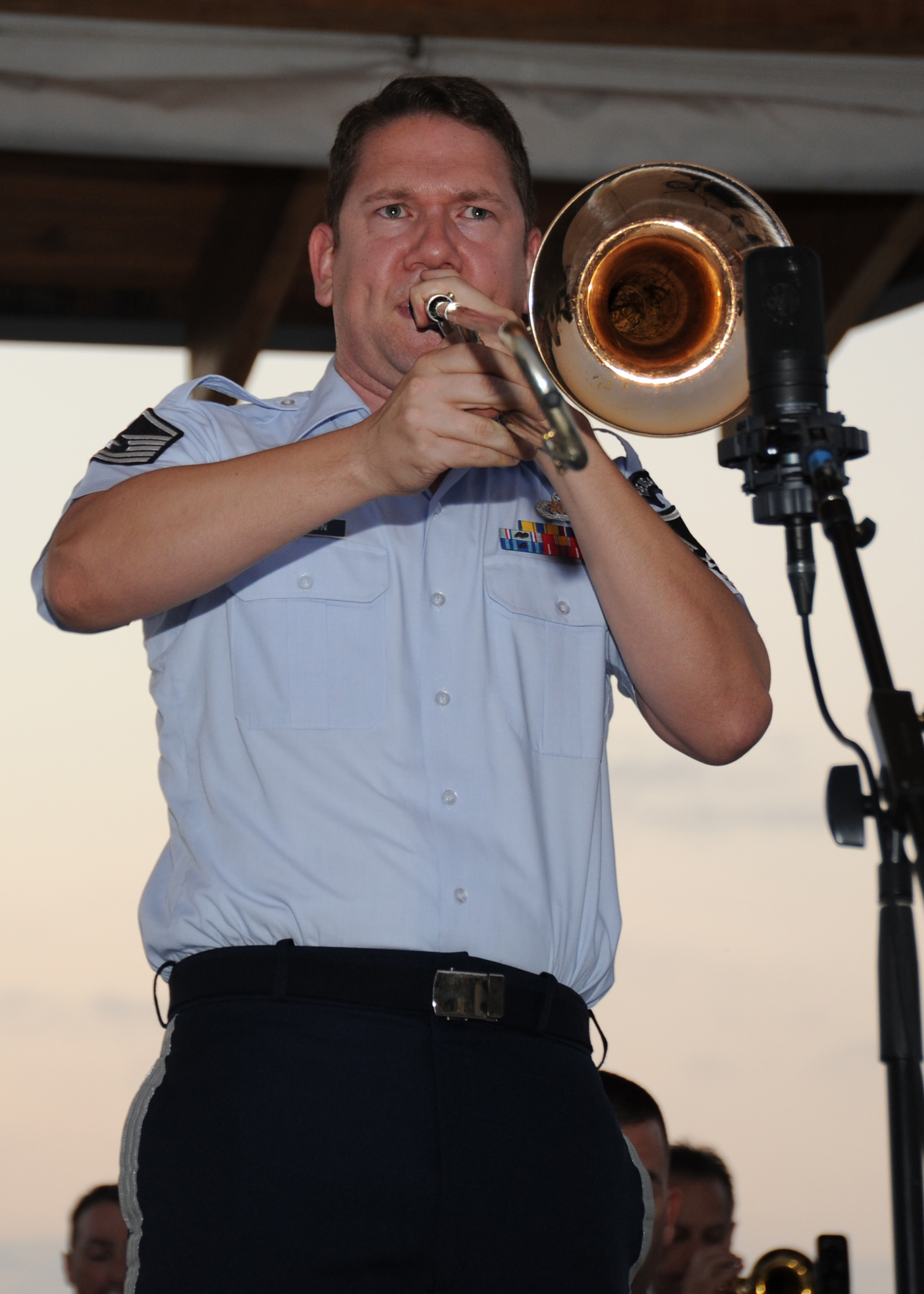 Master Sgt. Ben Patterson, Airmen of Note lead trombonist, performed a solo during a performance in at the Canal Place Festival Grounds in Cumberland, Md., on Sept. 1. This was the first stop the Airmen of Note made during their mini tour through the Midwest, leading up to their performance at the 2011 Detroit Jazz Festival. (U.S. Air Force photo/ Airman 1st Class Bahja J. Jones) 
